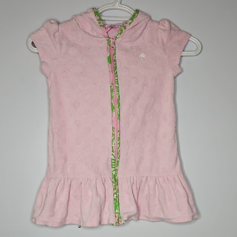 Lilly Pulitzer Pink Short Sleeve Fyll Zip Terry Cloth Kids Swim Coverup